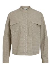Rouge Edit Lucy LS China Collar Shirt - Pelican Checks