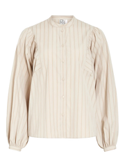 Rouge Edit Amalia China Collar Shirt - Petrified Oak Stripes