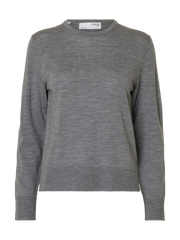 Selected Femme Thea LS Knit Merino O-Neck - Medium Grey Melange