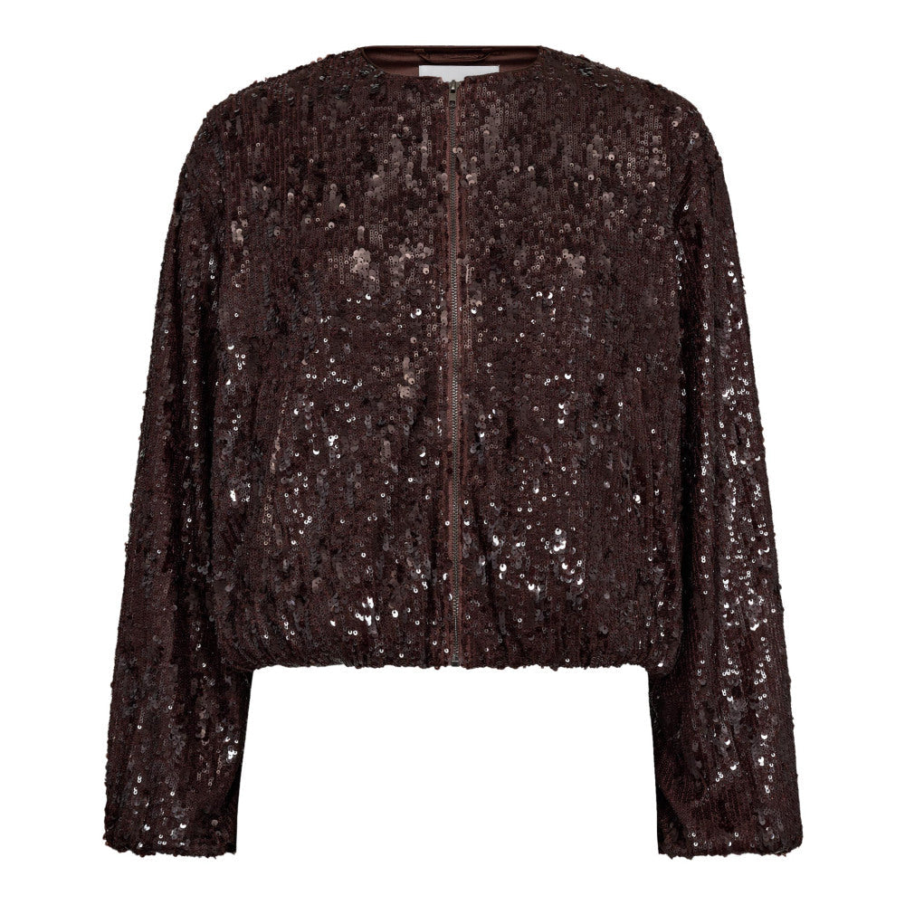 Co'couture Sophie Sequin Balloon Jacket - Dark Brown