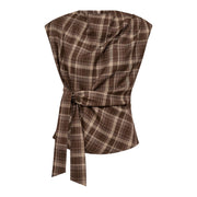 Co'couture Dagny Check Pleat Top - Brown
