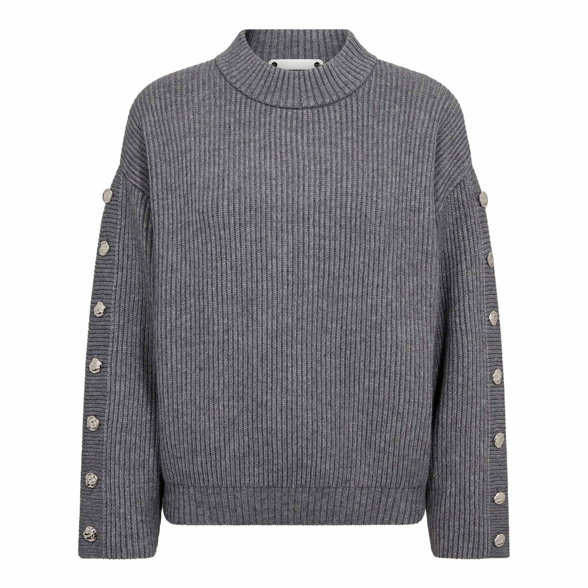 Co'couture Row Button Sleeve Knit - Grey Melange
