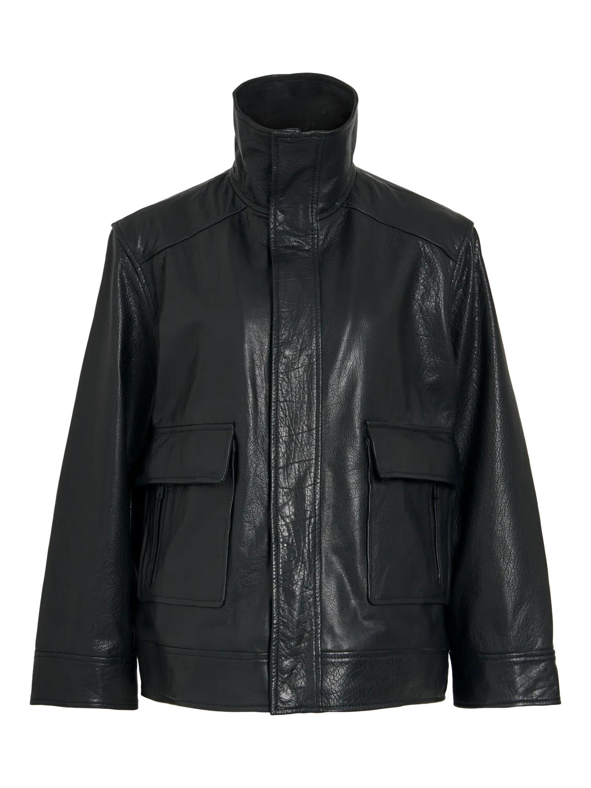 Rouge Edit Mia Oversized Leather Jacket - Meteorite