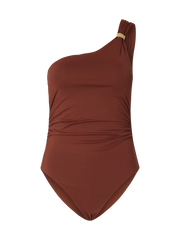 Selected Femme Bari One Shoulder Swimsuit - Cherry Mahogany