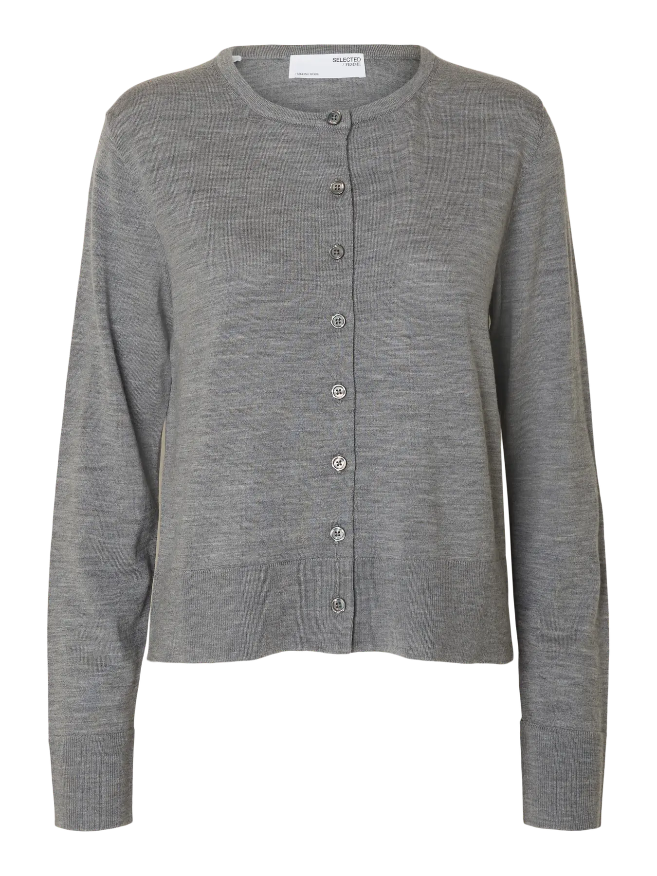 Selected Femme Thea Knit Merino Cardigan - Medium Grey Melange