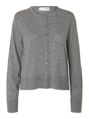 Selected Femme Thea Knit Merino Cardigan - Medium Grey Melange