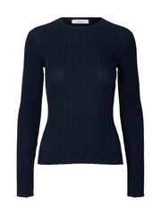 Selected Femme Toledo LS Knit Structure O-Neck - Dark Sapphire