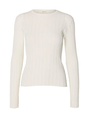Selected Femme Toledo LS Knit Structure O-Neck - Snow White