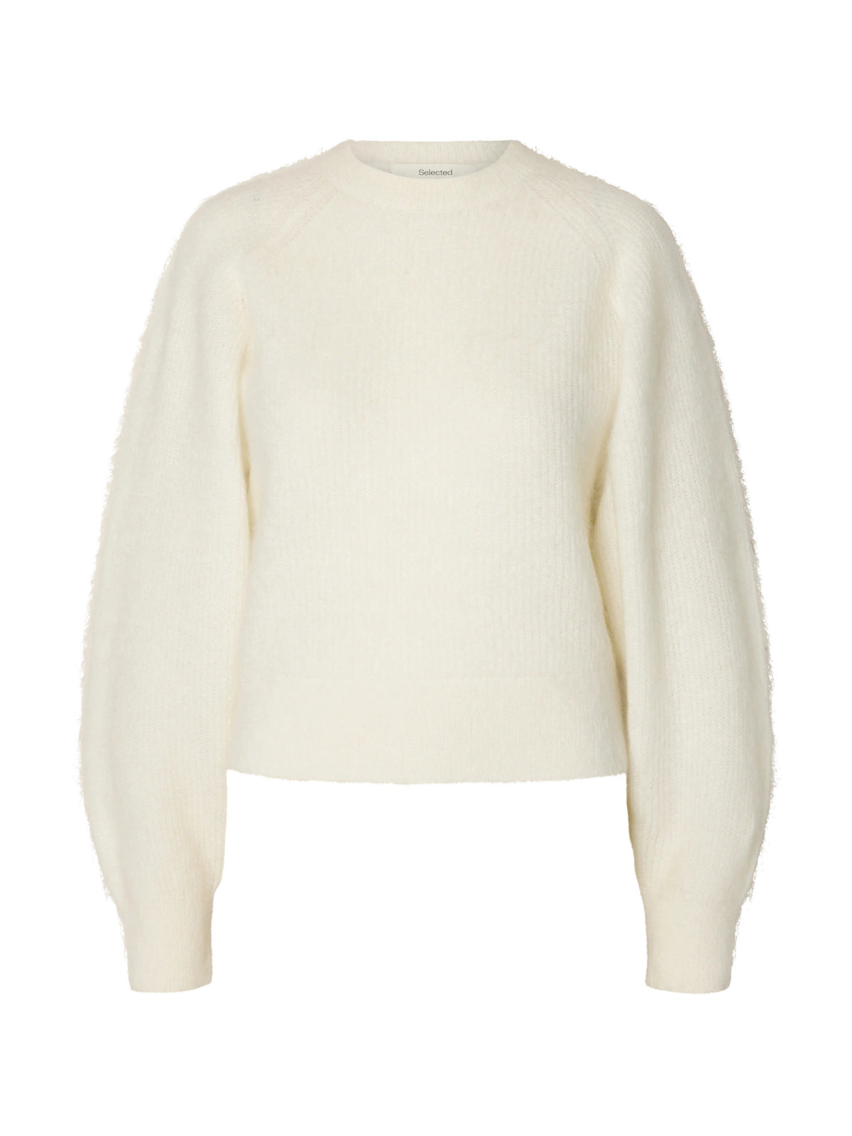 Selected Femme Mira LS Knit Short O-Neck - Egret