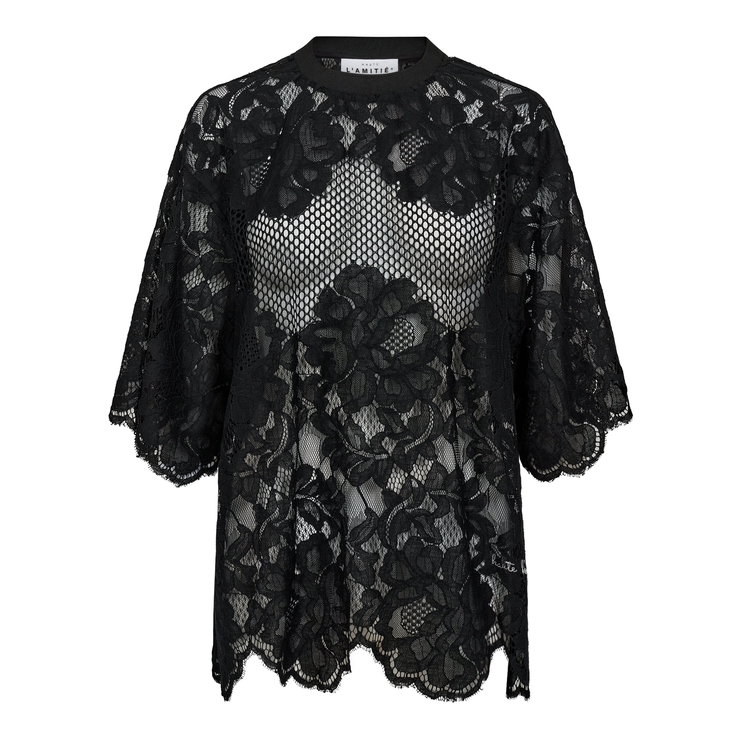 l'Haute Amitié Curvey Lace Hem Tee - Black