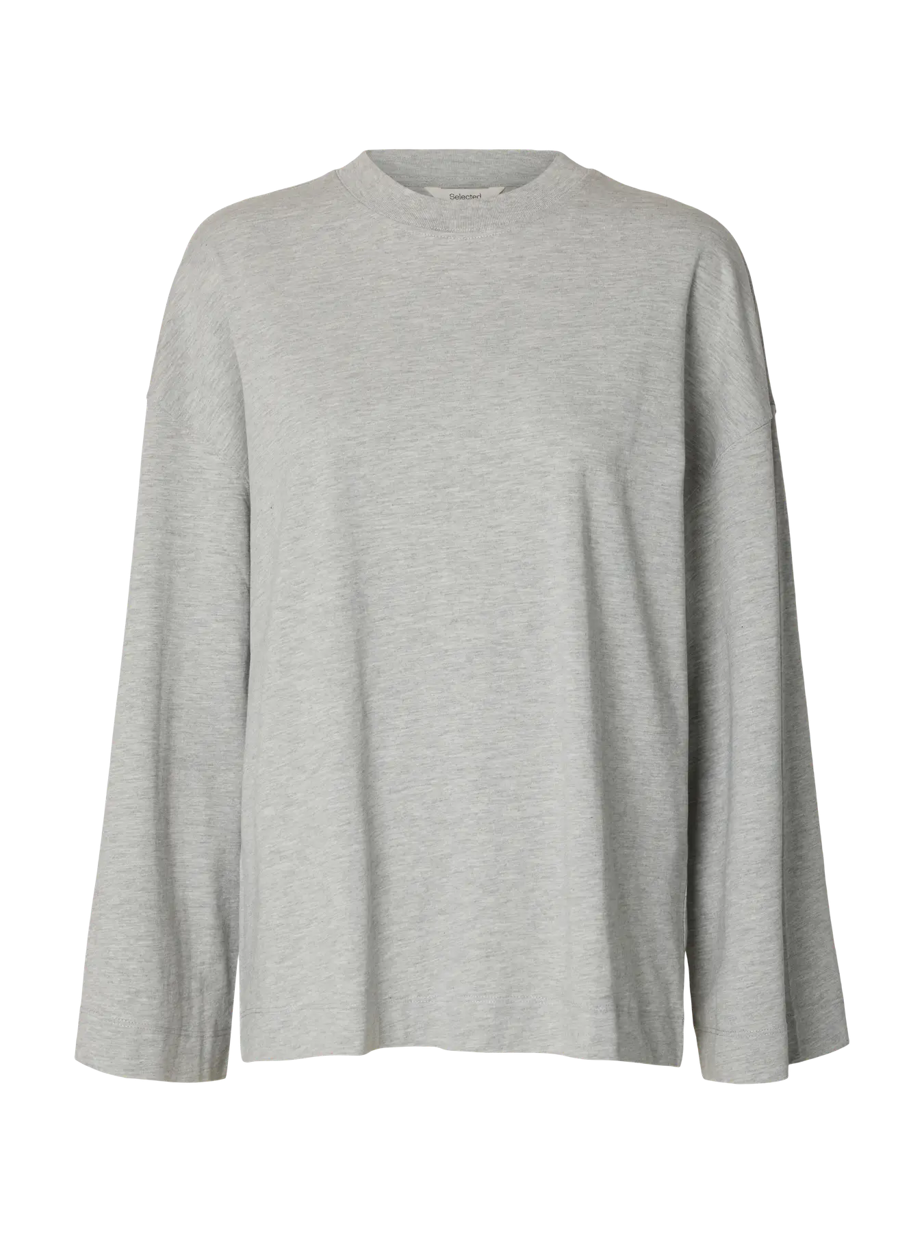 Selected Femme Col LS Oversized Tee - Light Grey Melange