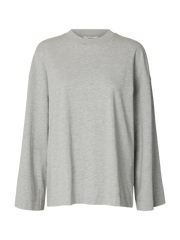 Selected Femme Col LS Oversized Tee - Light Grey Melange