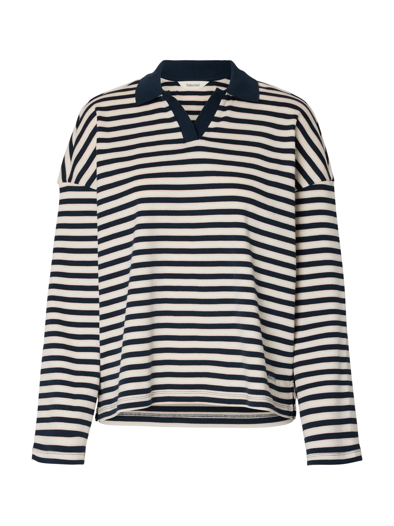 Selected Femme Milly LS Polo - Dark Sapphire Egret Stripe