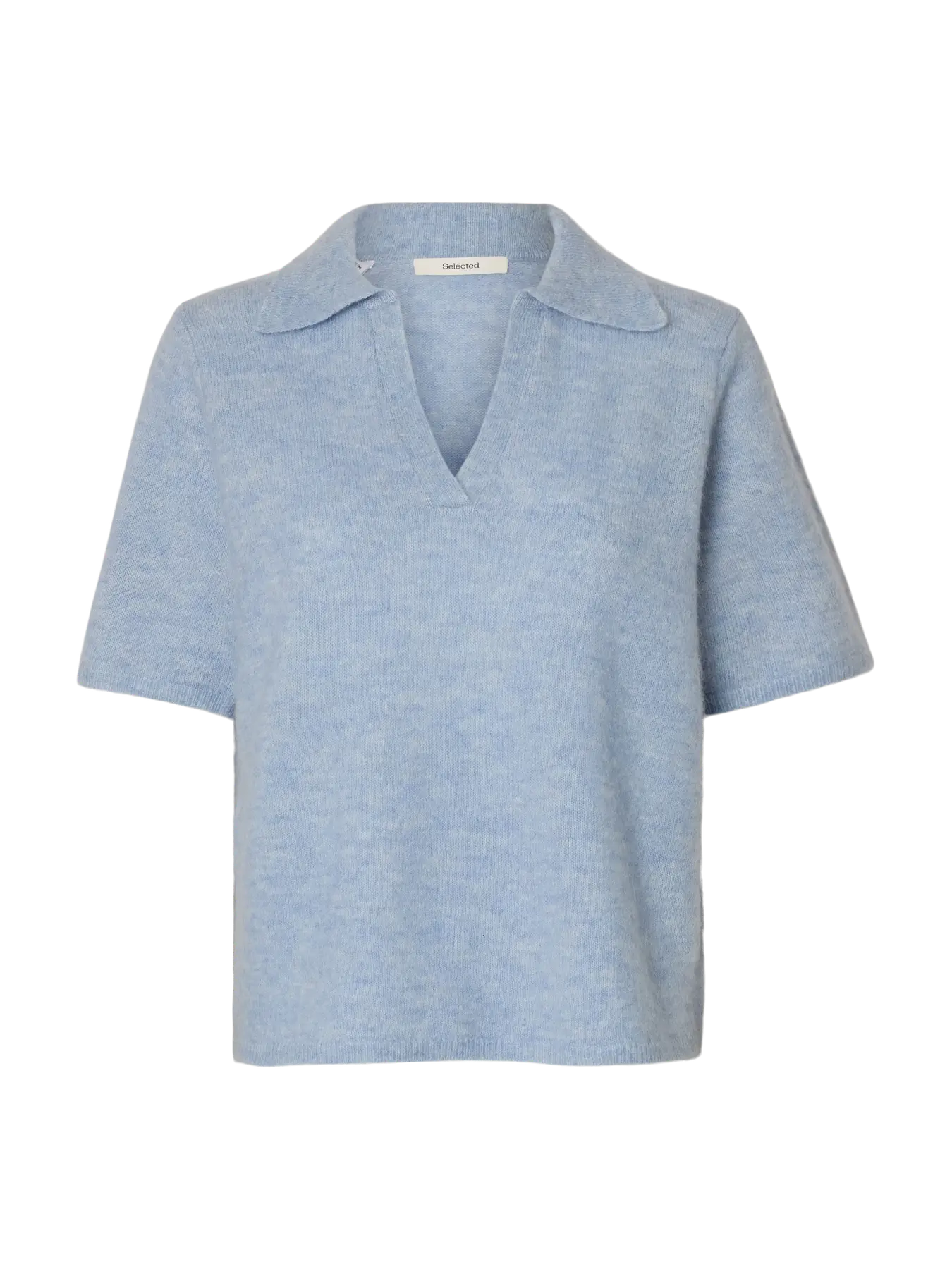 Selected Femme Lulu SS Knit Polo - Cashmere Blue Melange