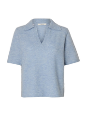 Selected Femme Lulu SS Knit Polo - Cashmere Blue Melange