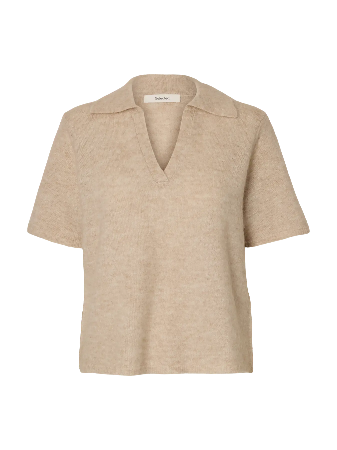 Selected Femme Lulu SS Knit Polo - Birch Melange