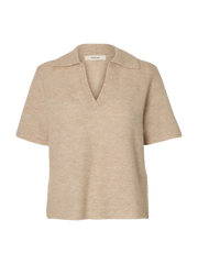 Selected Femme Lulu SS Knit Polo - Birch Melange