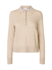 Selected Femme Thea LS Knit Merino Collar Neck - Oatmeal
