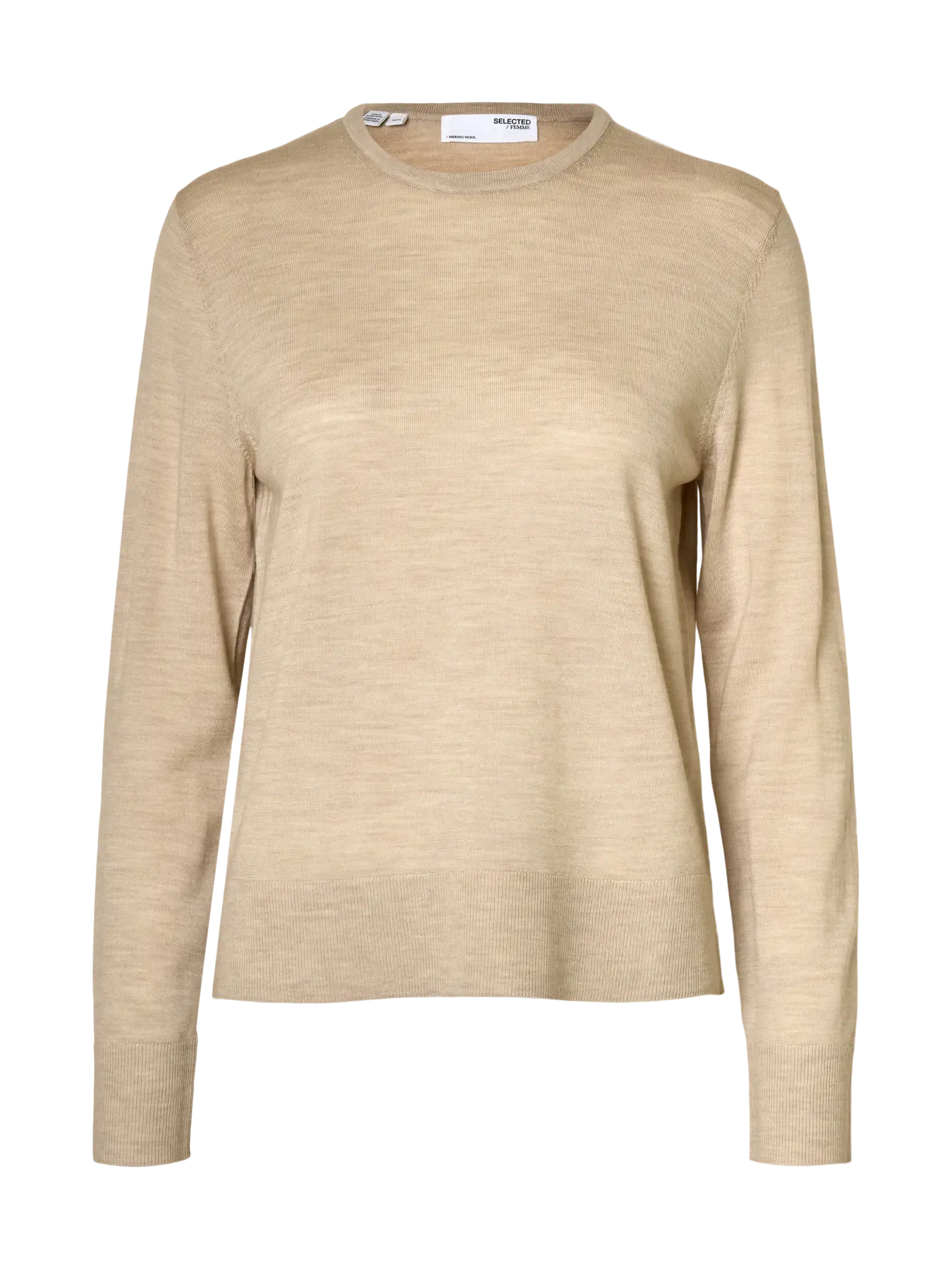 Selected Femme Thea LS Knit Merino O-Neck - Oatmeal