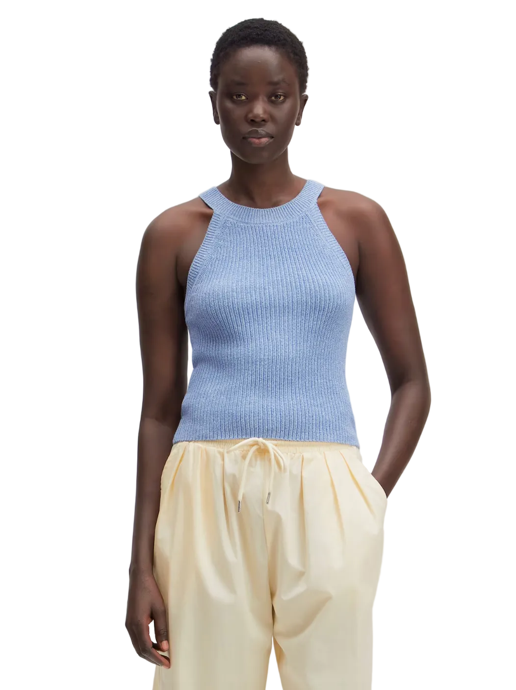 Edited Yandra Knit Top - Papyrus + Sodalite Blue