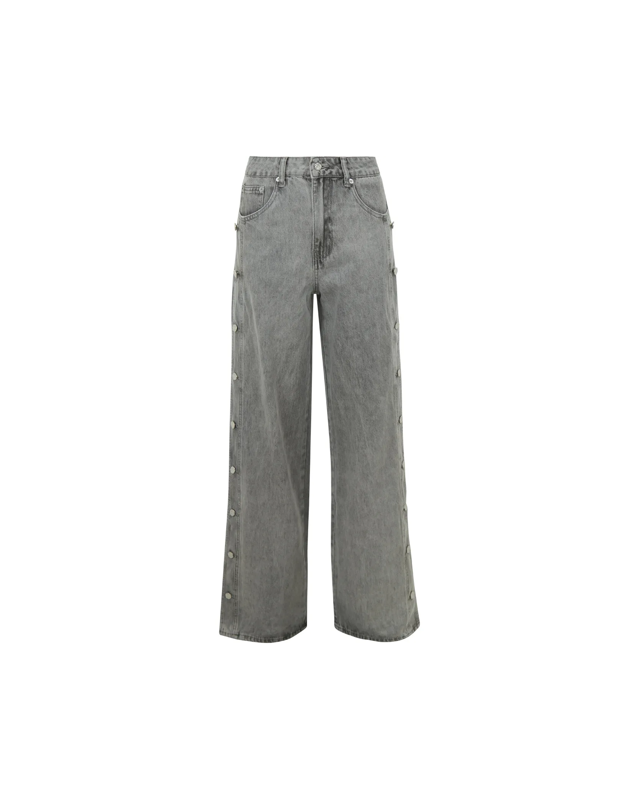 l'Haute Amitié Side Panel Button Tall Jeans - Light Grey