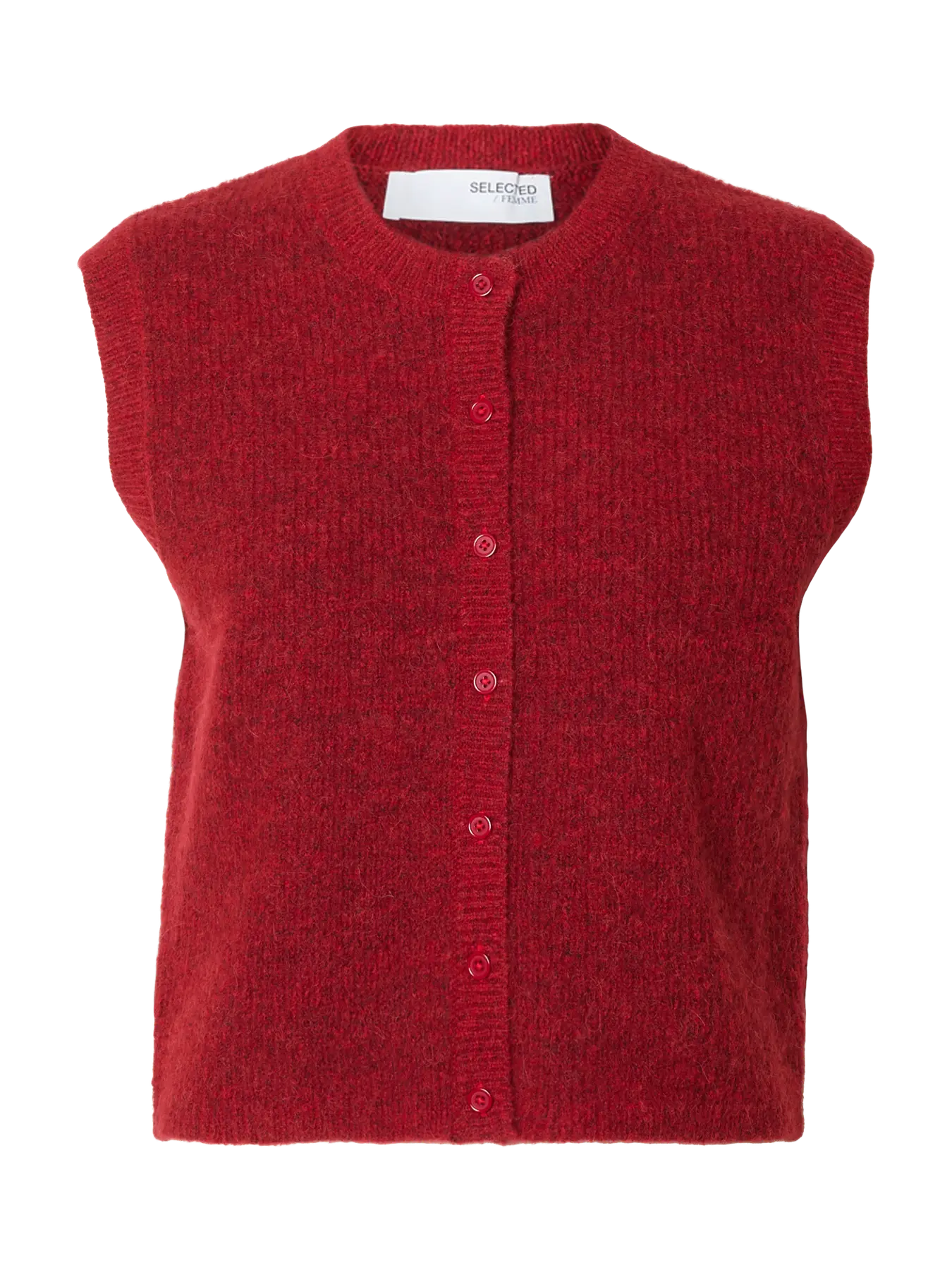 Selected Femme Lulu Sleeveless Button O-Neck Vest - Equestrian Red