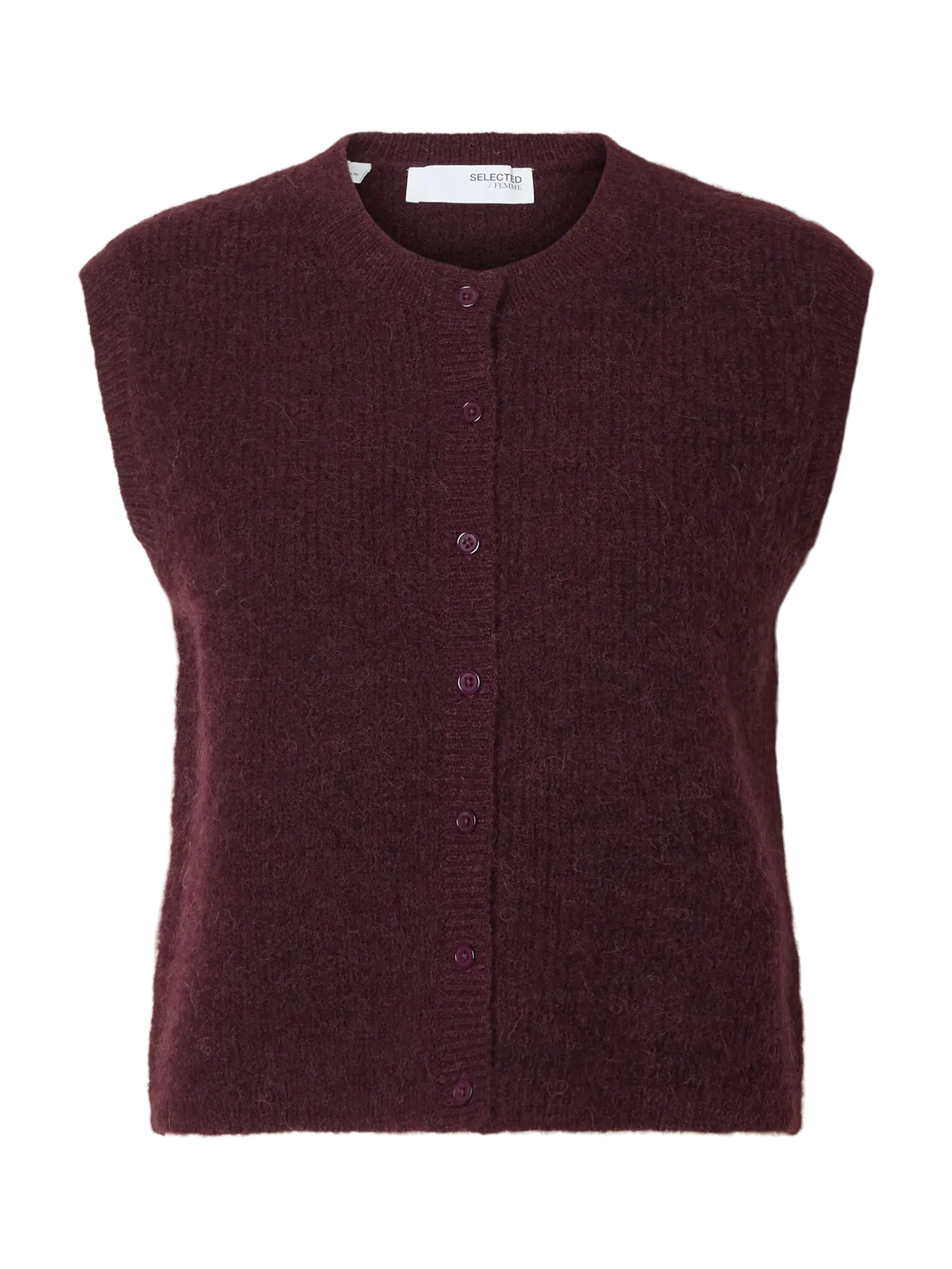 Selected Femme Lulu Sleeveless Button O-Neck Vest - Fig