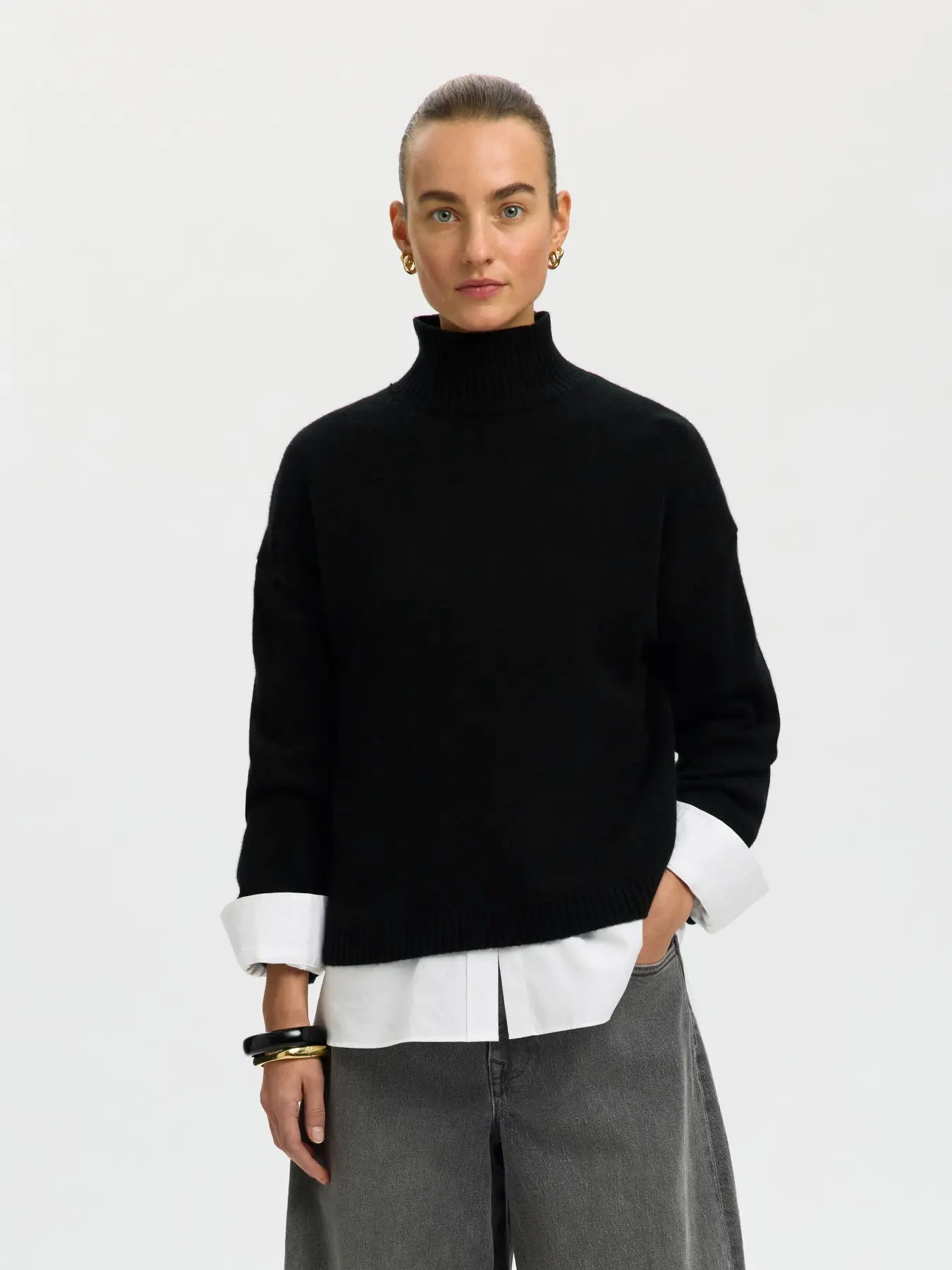 Selected Femme Cille Cashmere Blend High Neck - Black