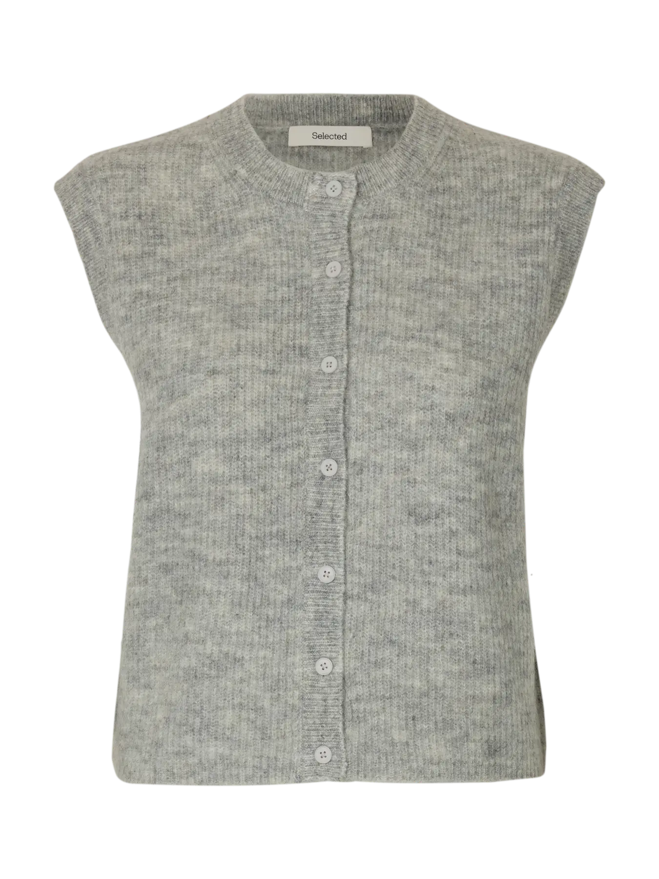 Selected Femme Lulu Sleeveless Button O-Neck Vest - Light Grey Melange
