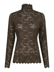 Neo Noir Liza Laceflower Blouse - Chocolate Brown
