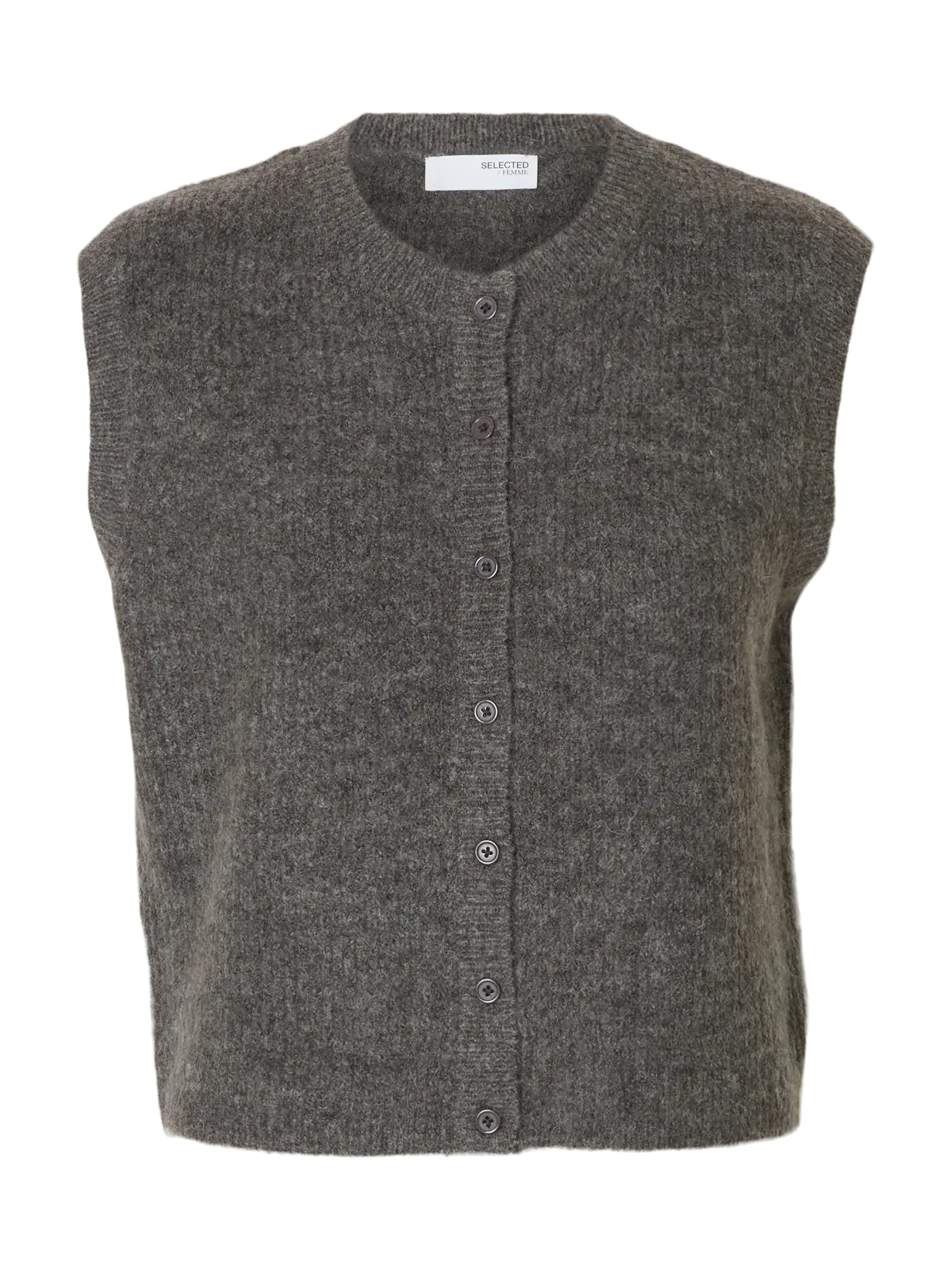 Selected Femme Lulu Sleeveless Button O-Neck Vest - Medium Grey Melange