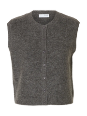 Selected Femme Lulu Sleeveless Button O-Neck Vest - Medium Grey Melange