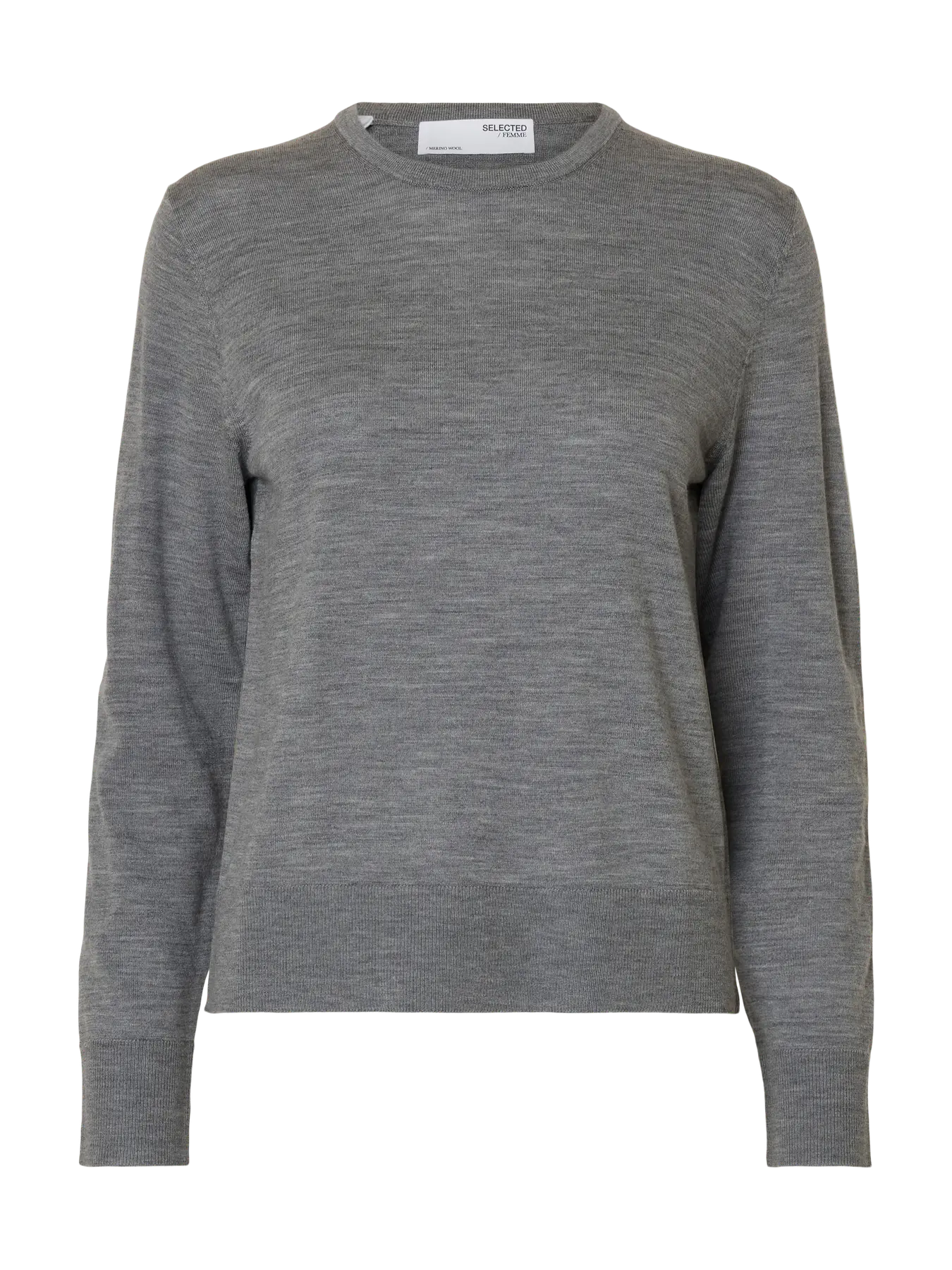 Selected Femme Thea Longsleeve Knit Merino O-Neck - Medium Grey Melange