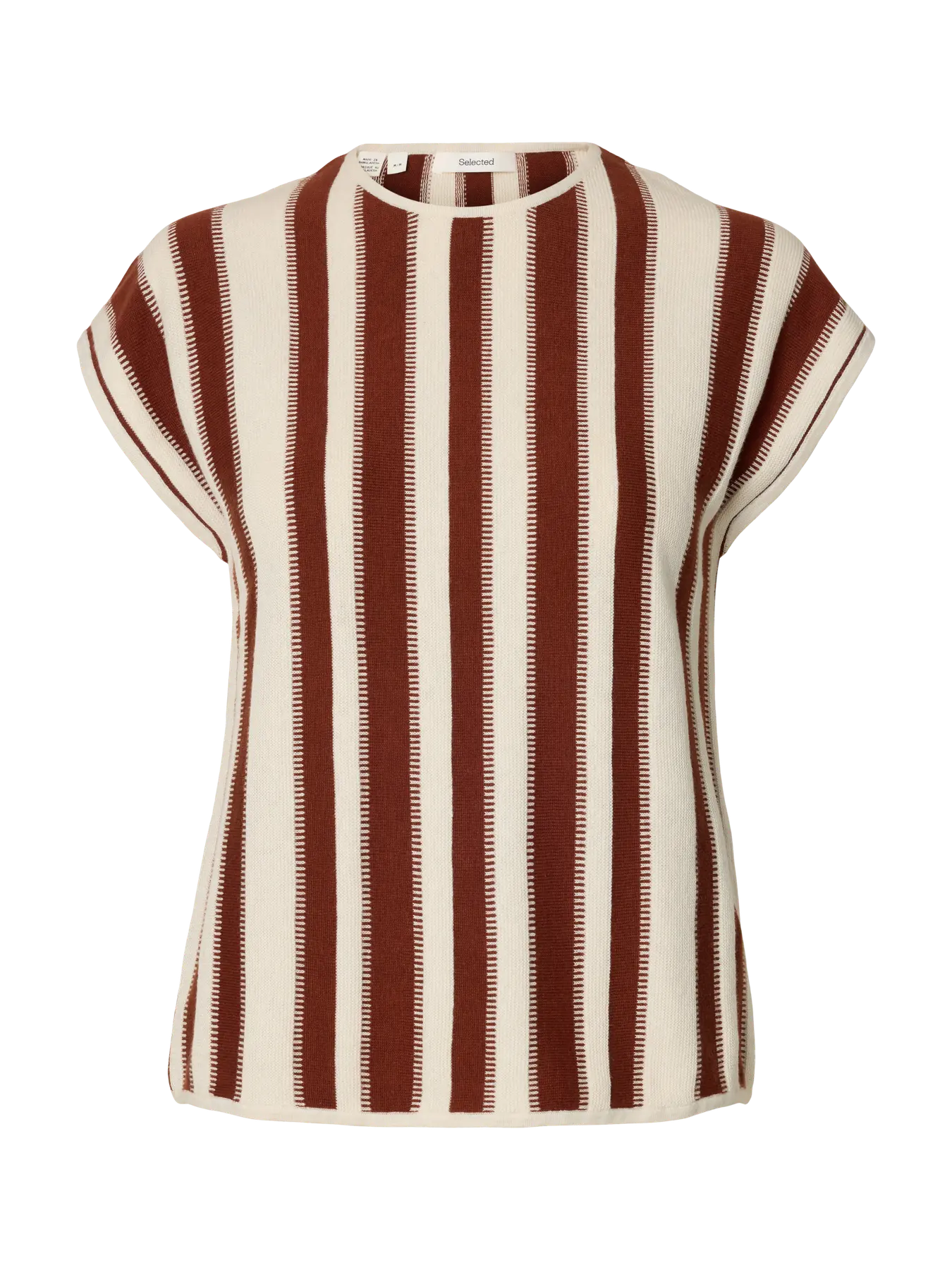Selected Femme Lina LS Knit O-Neck - Birch Cherry Mahogany