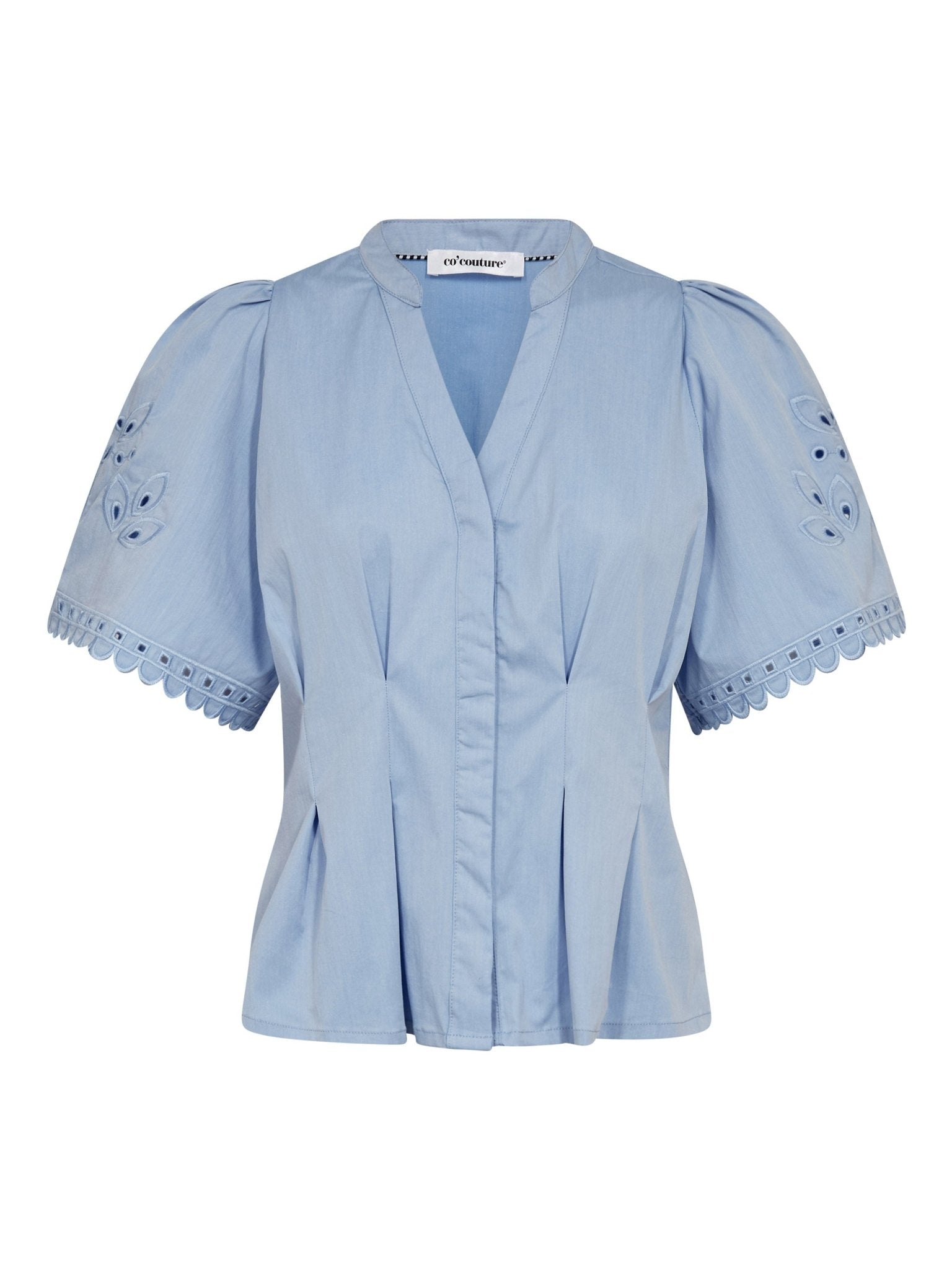 Co'couture Poppy Emb SS V-Shirt - Pale Blue