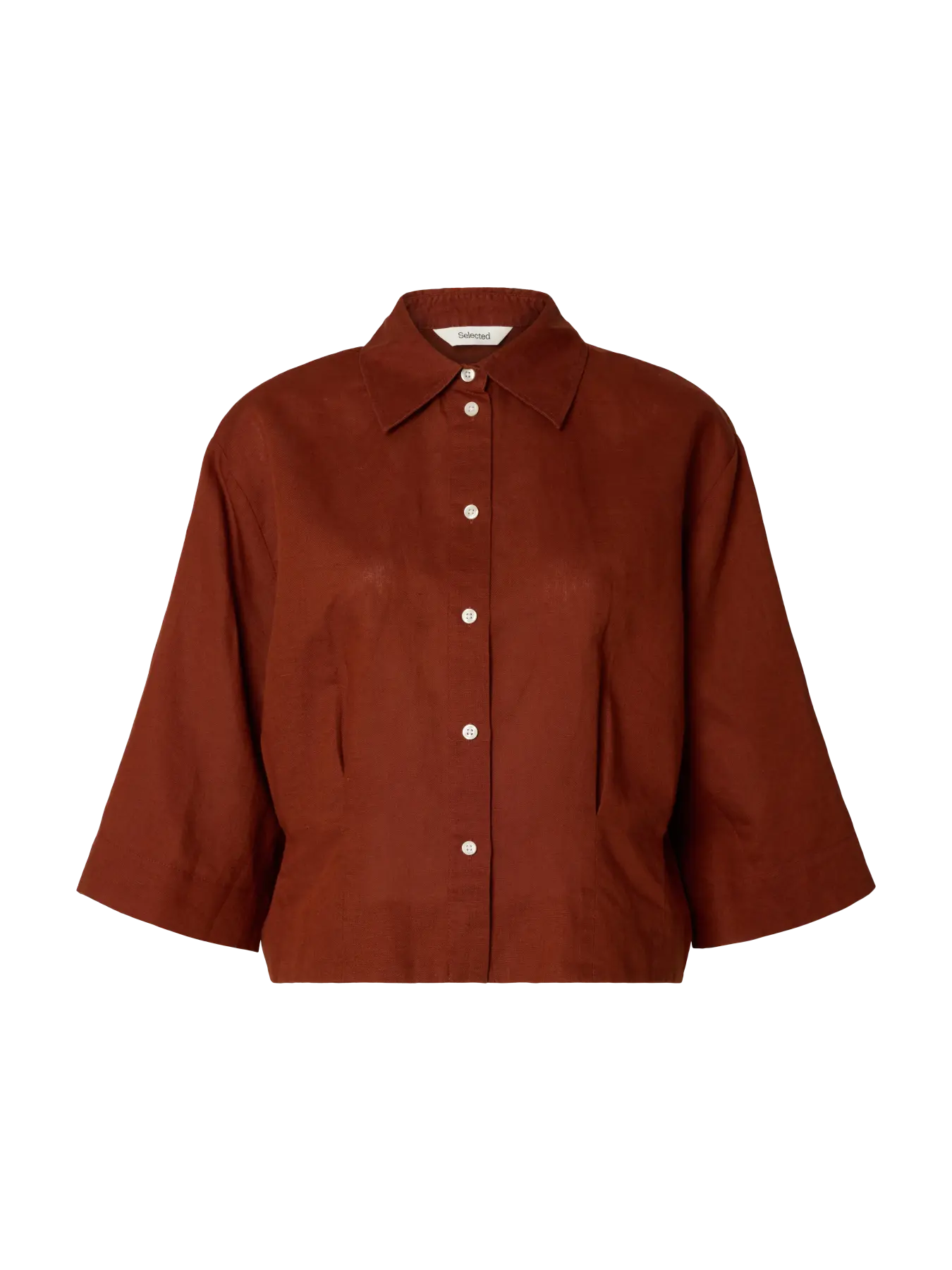 Selected Femme Cleo Regular 3/4 Cropped Shirt - Cherry Mahogany