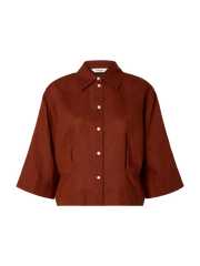 Selected Femme Cleo Regular 3/4 Cropped Shirt - Cherry Mahogany